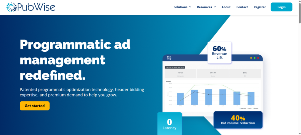 PubWise programmatic ad management website homepage