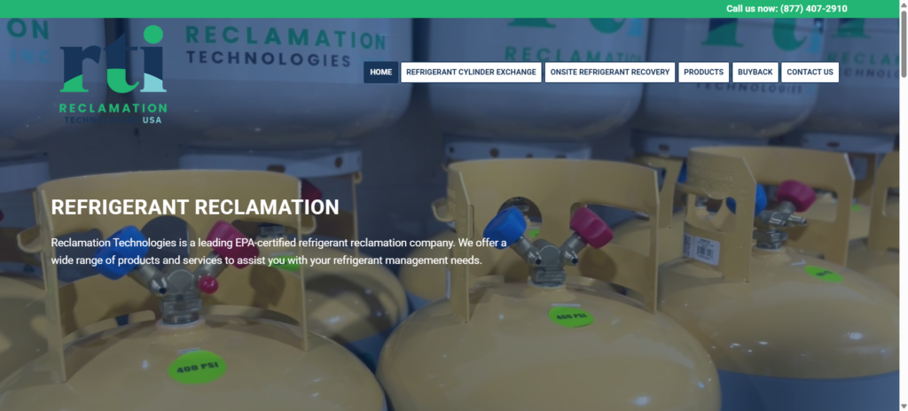 Reclamation Technologies refrigerant reclamation website homepage