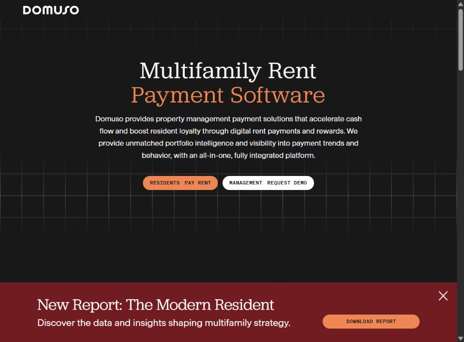 Domuso rent payment platform website homepage