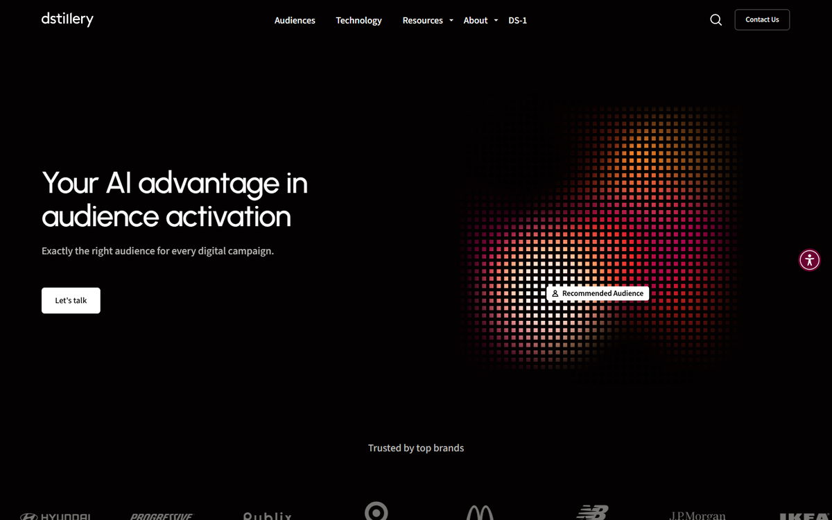 Dstillery homepage showing its AI-powered audience activation platform.