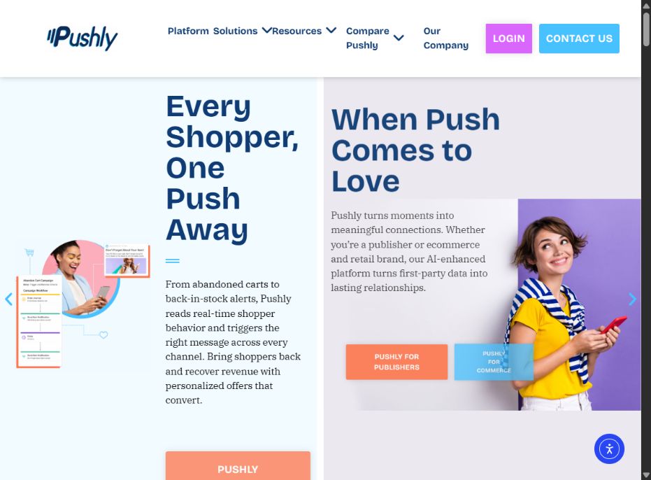 Pushly audience engagement platform website homepage