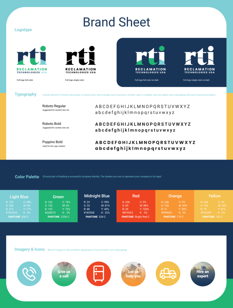Reclamation Technologies USA brand system with logo, typography, colors, and imagery