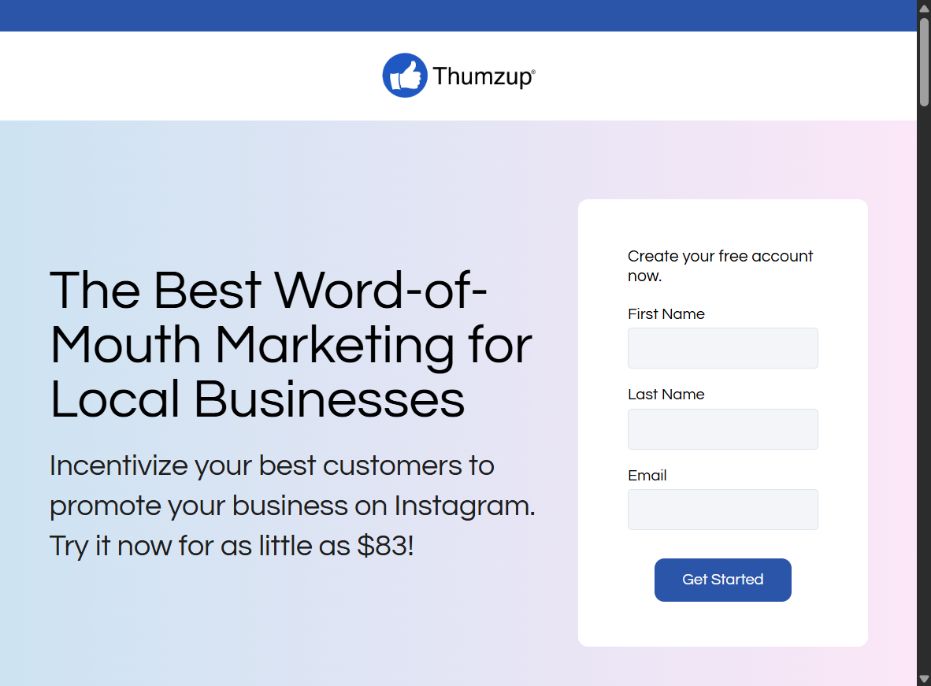 Thumzup Media social advertising platform website homepage